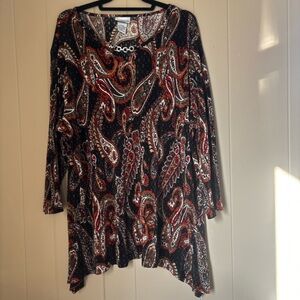 BonWorth women’s paisley print blouse with a decorative metallic detail. Size XL